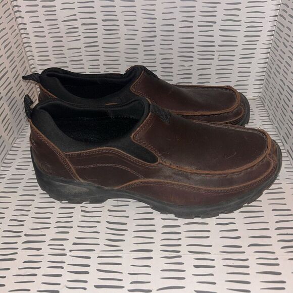 Lands End Mens Brown Leather Moc All‎ Weather Slip On Loafer Size 8.5D